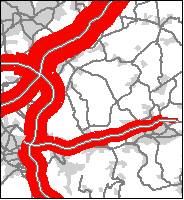 Bandbreitensymbolik zur Darstellung großflächiger Sachverhalte (z.B. Autobahnzählstellen)